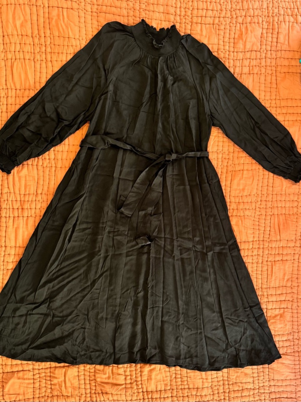 Nordstrom Black Long Sleeve Midi Dress with Self Tie